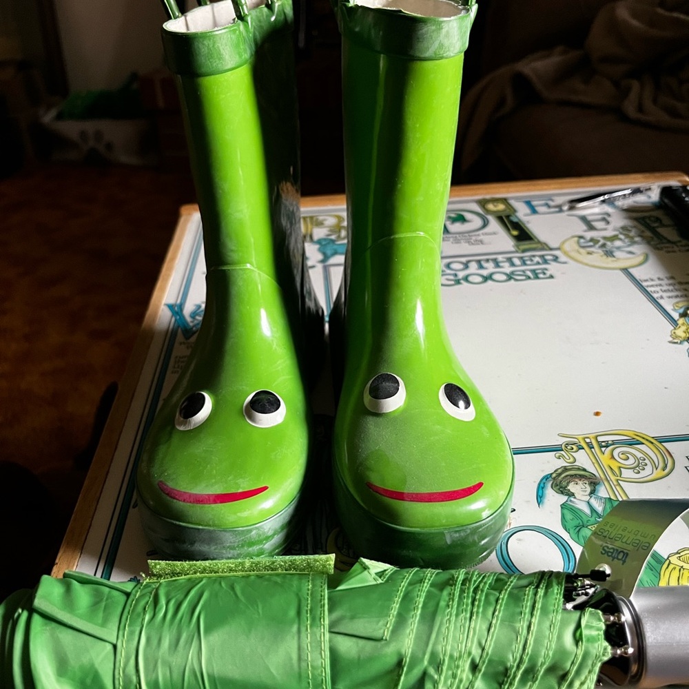 Cute kids frog boots and matching umbrella